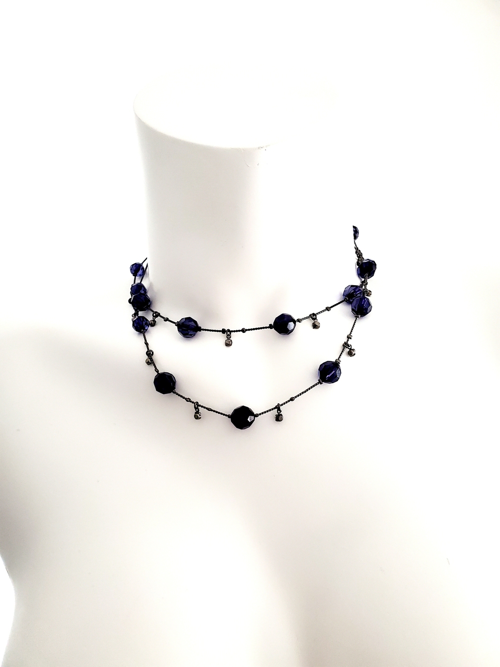 George Double-Strand Faceted Navy Bead Necklace